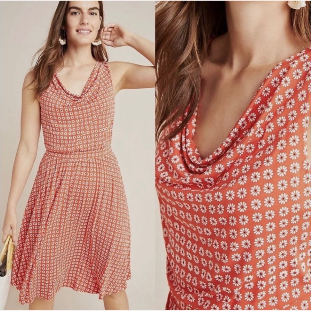 Anthropologie Maeve Brianne Daisy Floral Sleeveless Drape Neck Dress size Small
